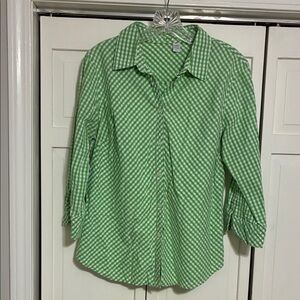 Izod Green and White Checkered Button Down Shirt